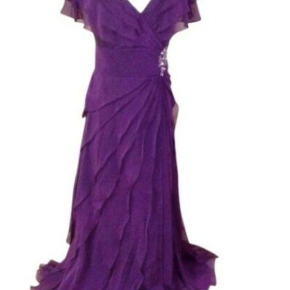 JOVANI Purple eggplant ruffle long dress Size 12 - Picture 1 of 17